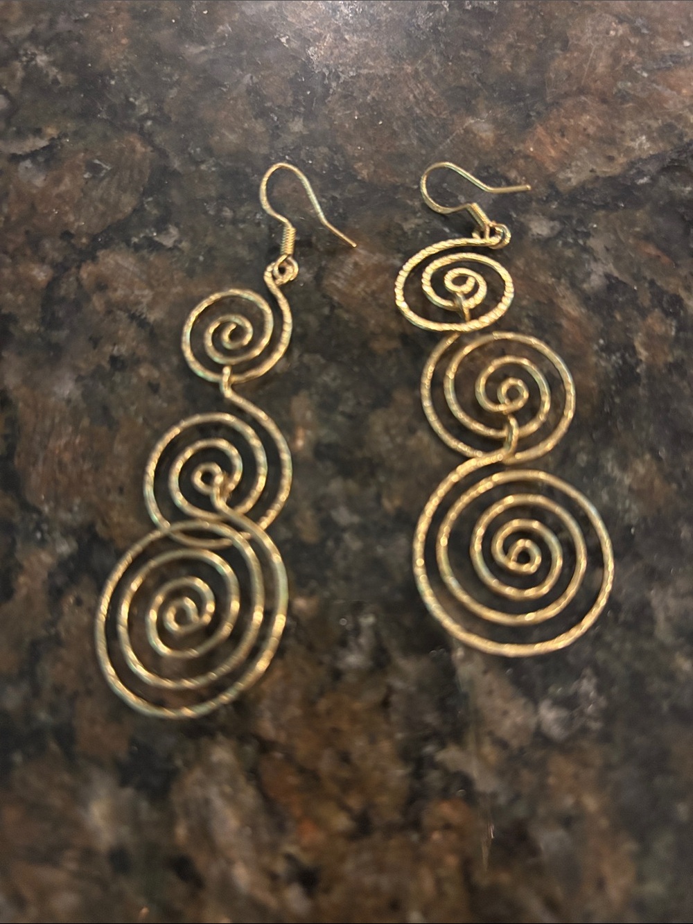 925 Sterling Silver Gold Tone Spiral Dangle Earrings Boho Artisan Statement